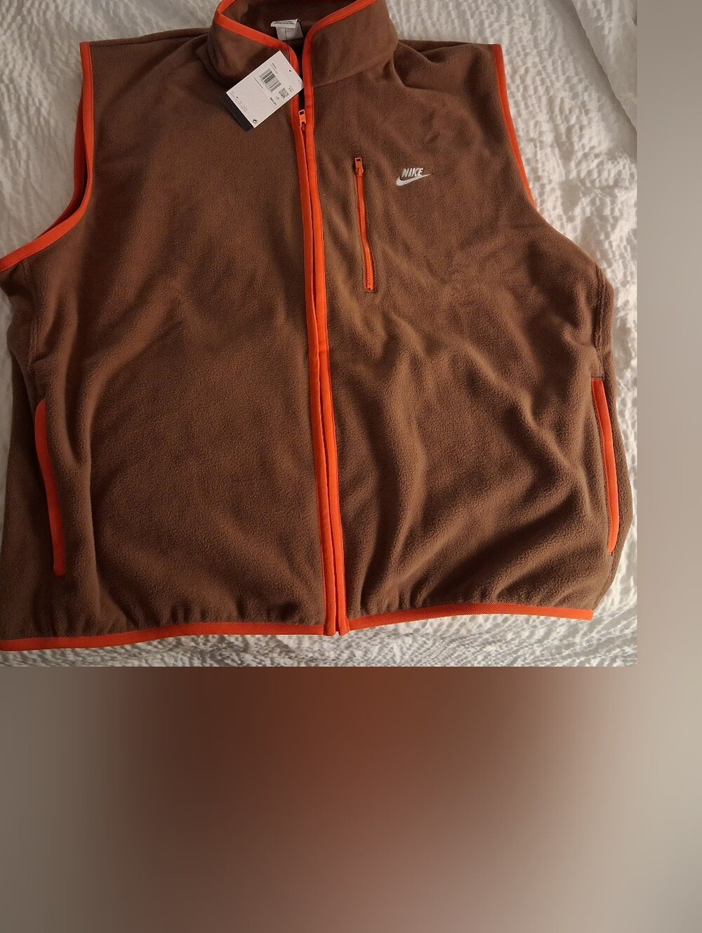 Nike Brown Fleece Vest with Orange Trim